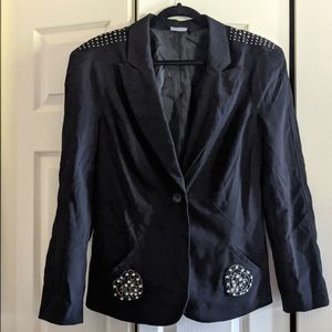 Allen B. by Allen Schwartz Black One Button Embellished Blazer Size Large